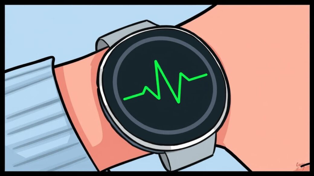 A close-up of a wearable device tracking heart rate on a wrist